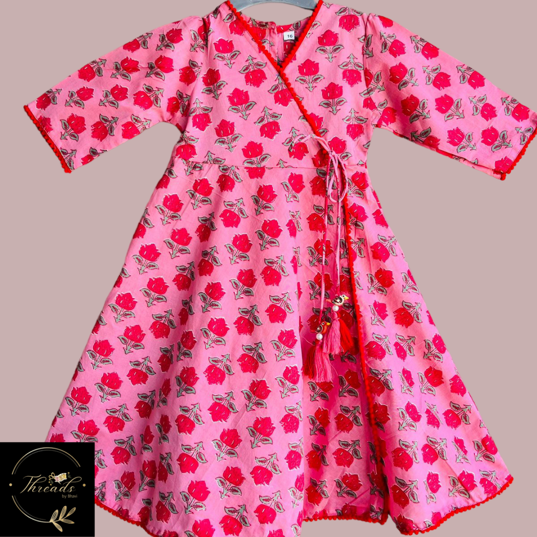 Baby Pink Flower Printed Floor Length Gown for Girl