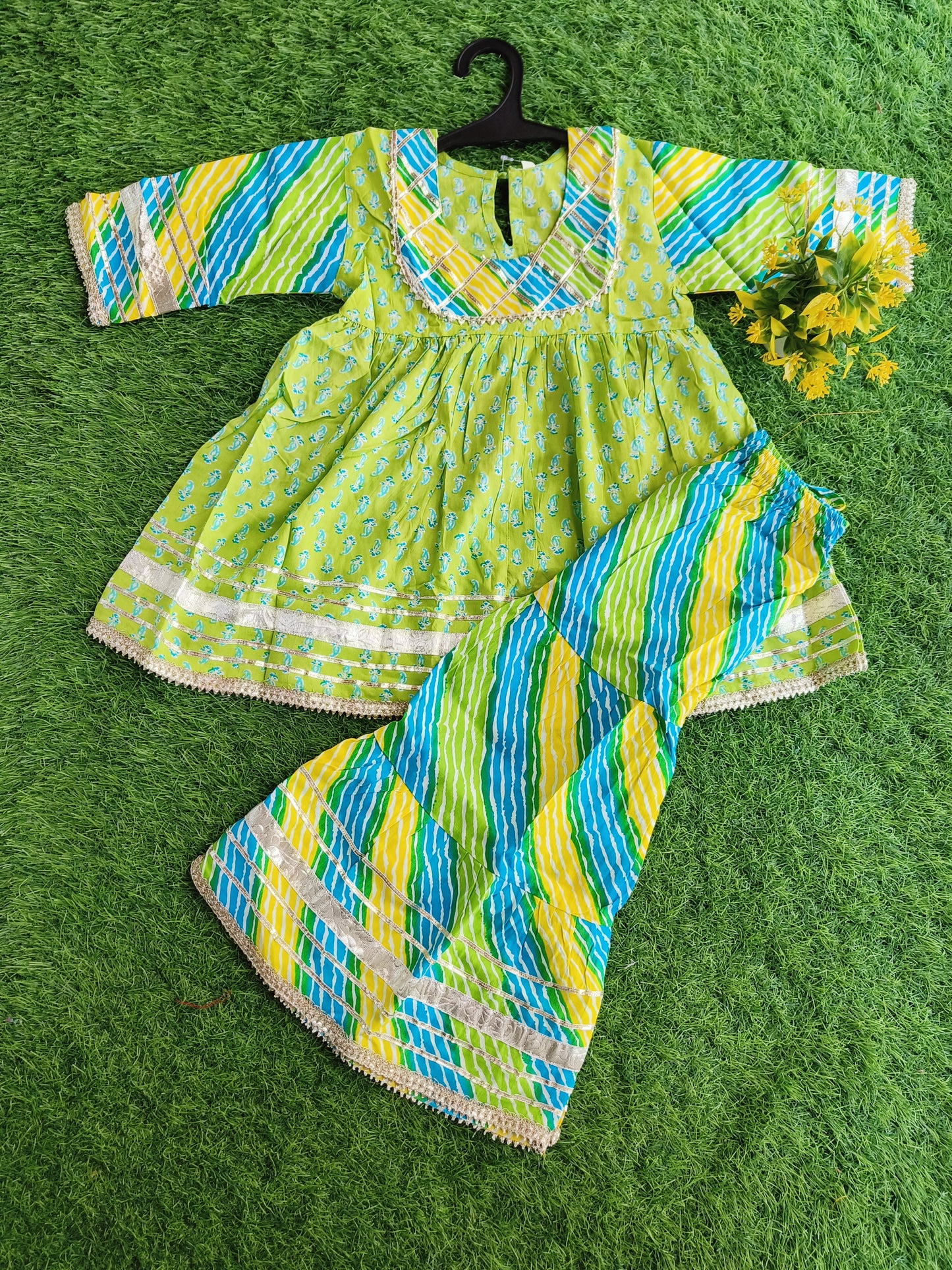 Traditional Light-Shagreen Printed Cotton Sharara Outfit Set for Girl
