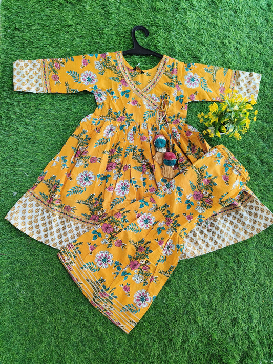 Jupiter Nest-Yellow Printed Cotton Sharara Outfit Set for Girl