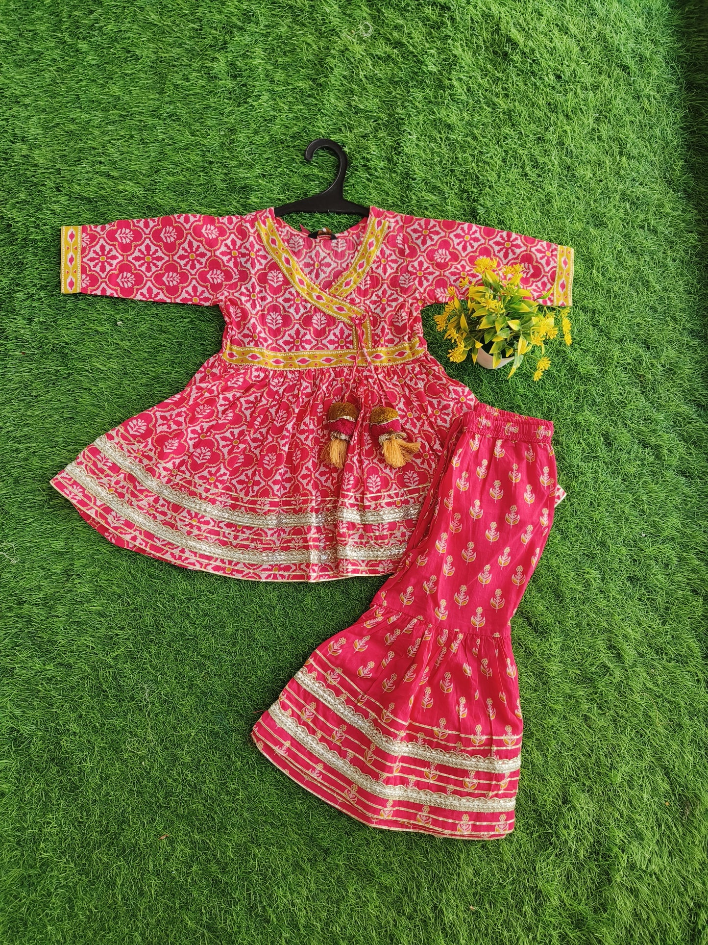 Montage Plank-Pink Printed Cotton Sharara Outfit Set for Girl