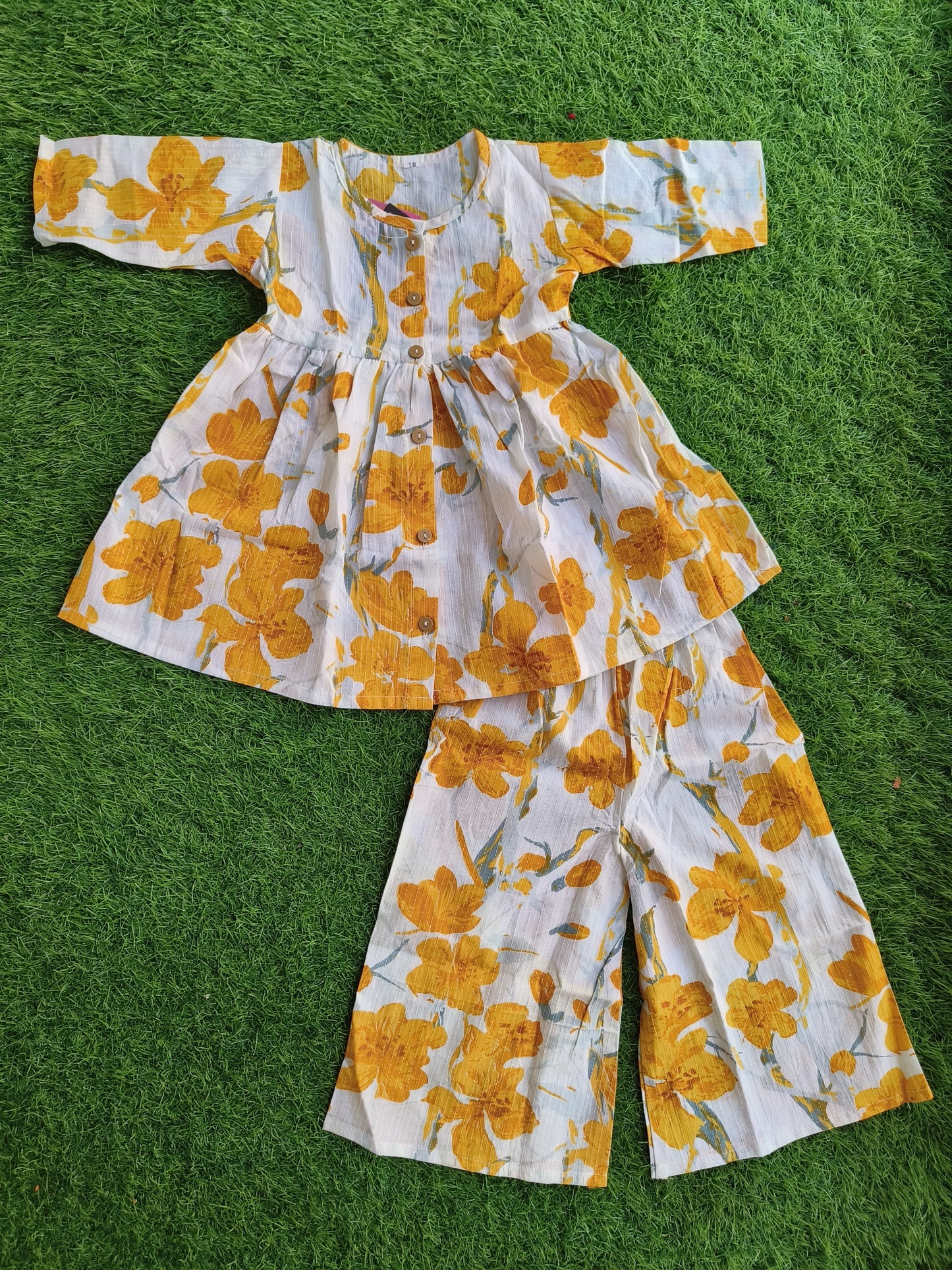 Yellow & White Co-ord Set Outfit For Girls
