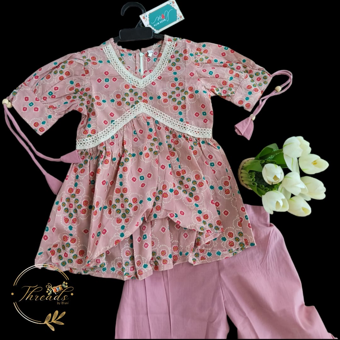 Neo Light Pink Cotton Sharara Outfit Set for Girl