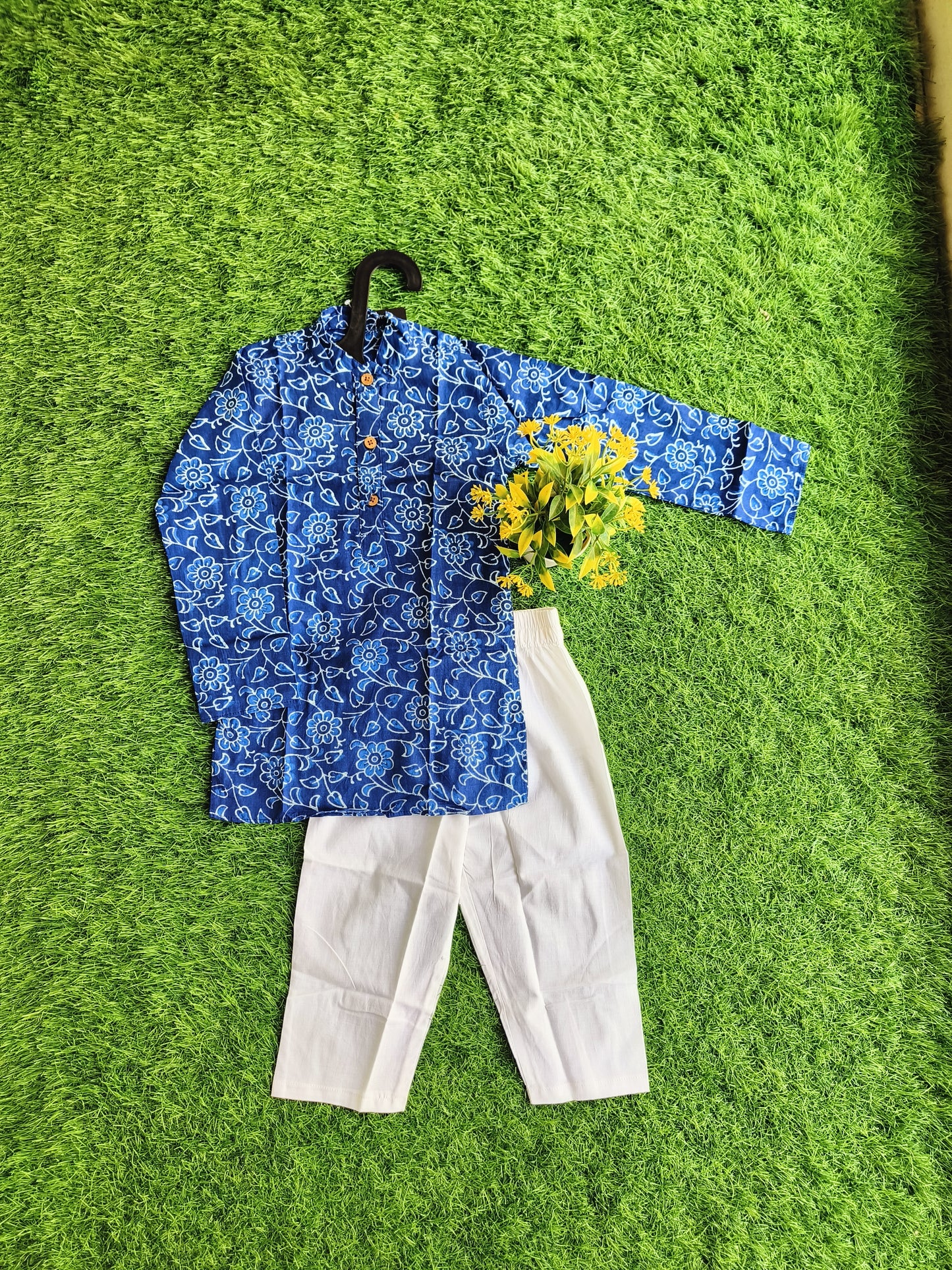 Phillippe's Printed Blue Cotton Kurta Pajama Outfit Set for Boy