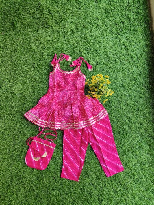 Natural Pink Printed Kurti and Linen Rich Pink Pant Outfit for Girl