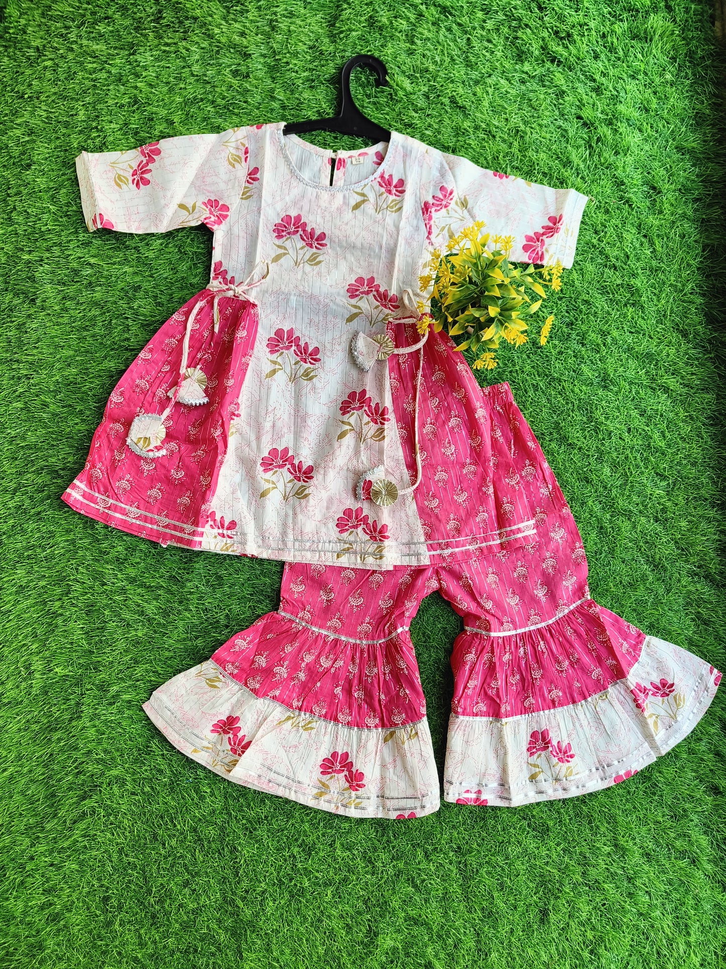 Classic Caftan-Crew Printed Cotton Sharara Outfit Set for Girl