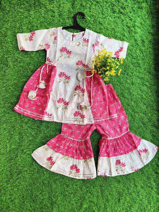 Classic Caftan-Crew Printed Cotton Sharara Outfit Set for Girl