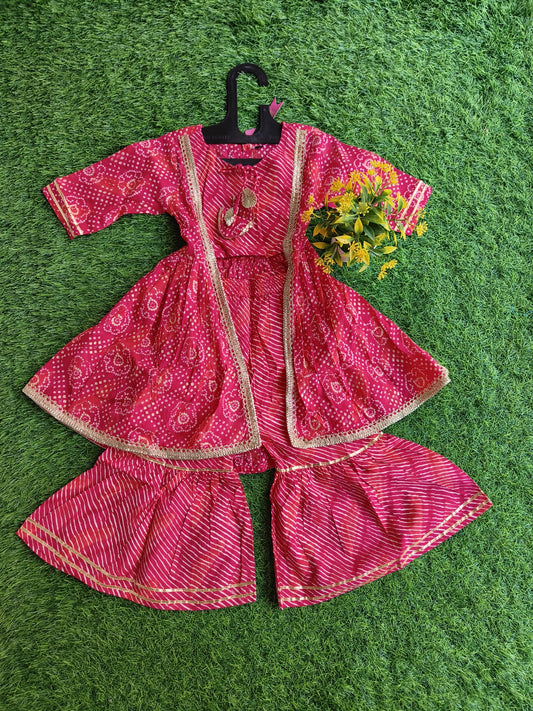 Coolture Venn-Pink Printed Cotton Sharara Outfit Set with Dupatta for Girl