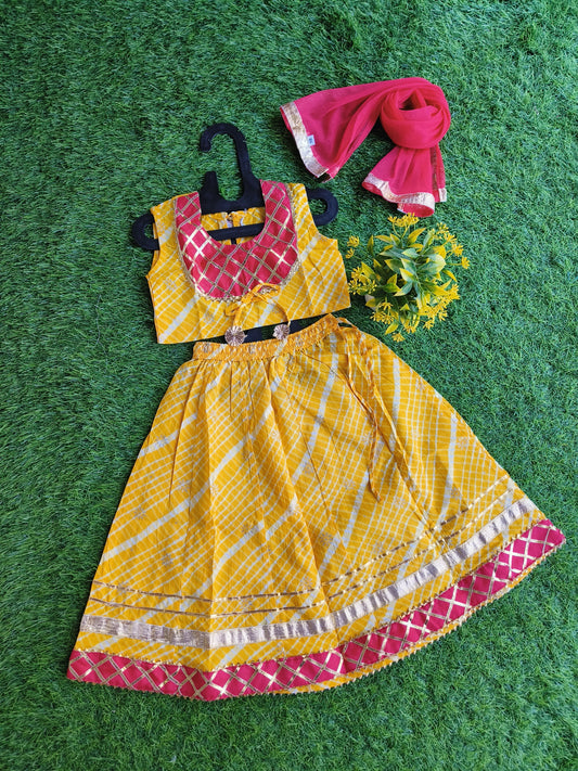 Denver Desi Bandhani Printed Kurti and Lehenga Outfit with Dupatta for Girl