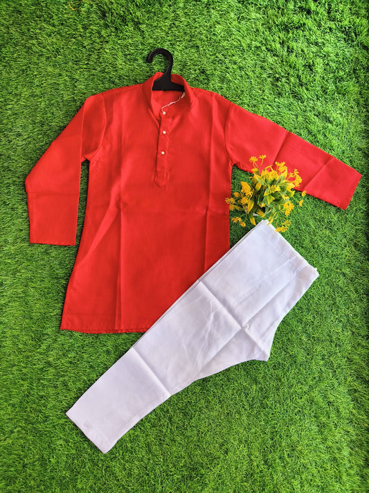 Classic Simple Reddish Cotton Kurta Pajama Outfit Set for Boy