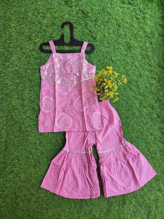 Natural Soul-Pink Printed Cotton Sharara Outfit Set for Girl