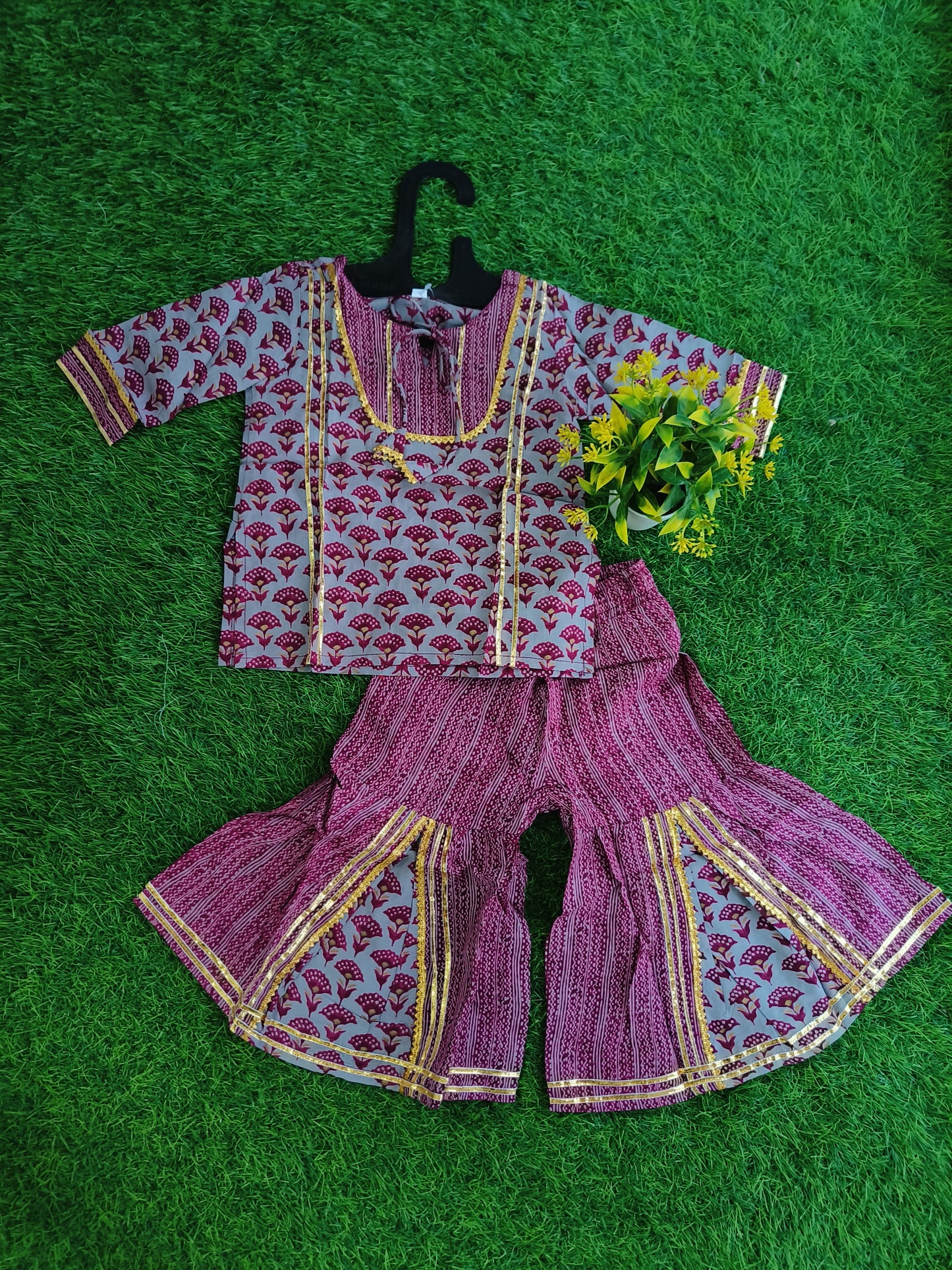 Apparel Persian-Pink Printed Cotton Sharara Outfit Set for Girl