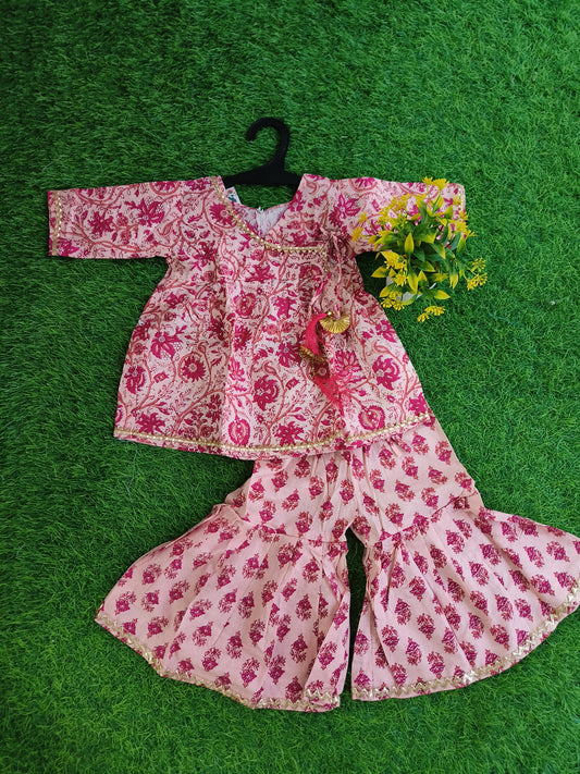 Western Herd Flower Printed Cotton Sharara Outfit Set for Girl