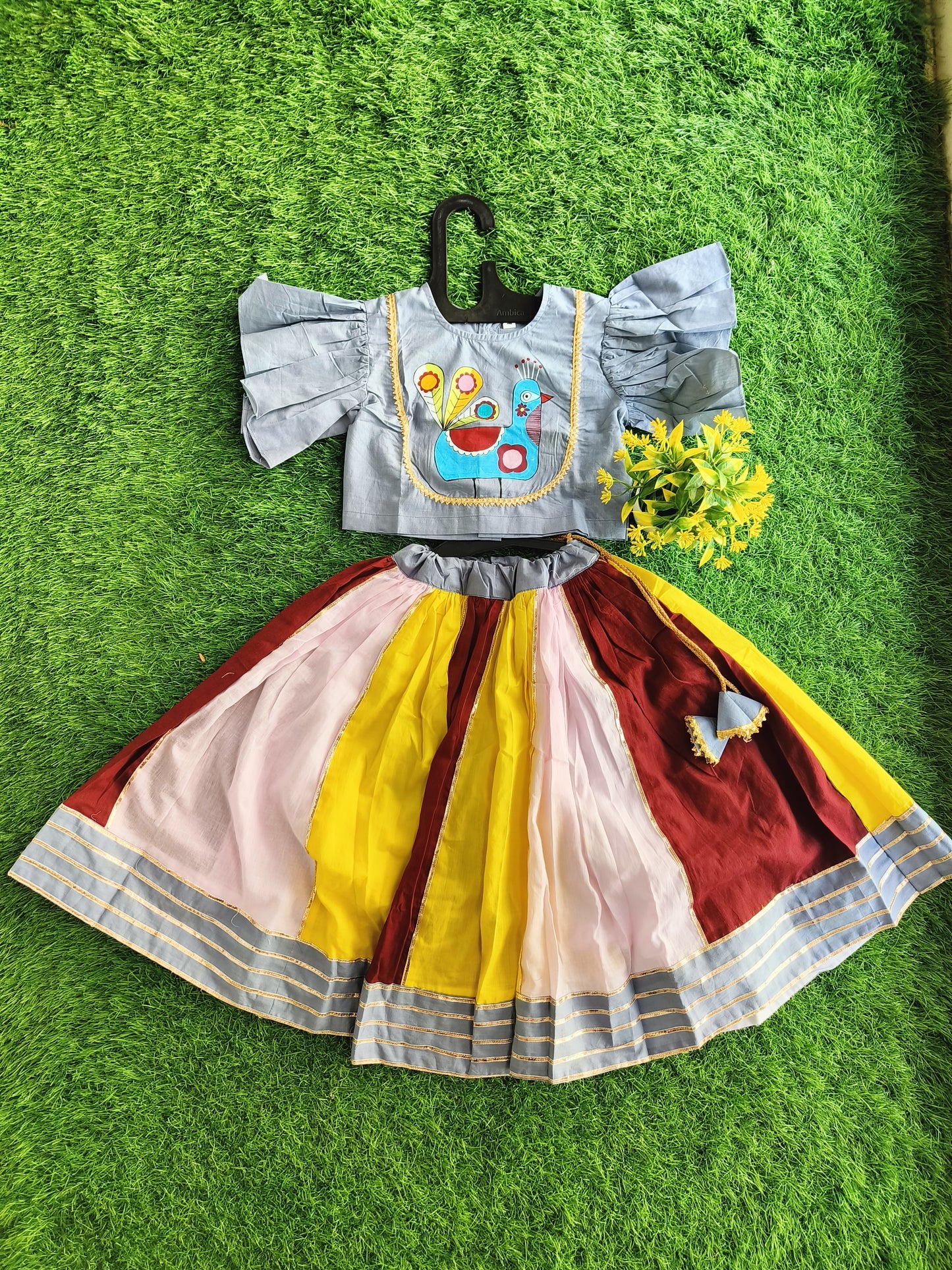 Traditional Classic Printed Kurti and Colorful Lehenga Outfit for Girl
