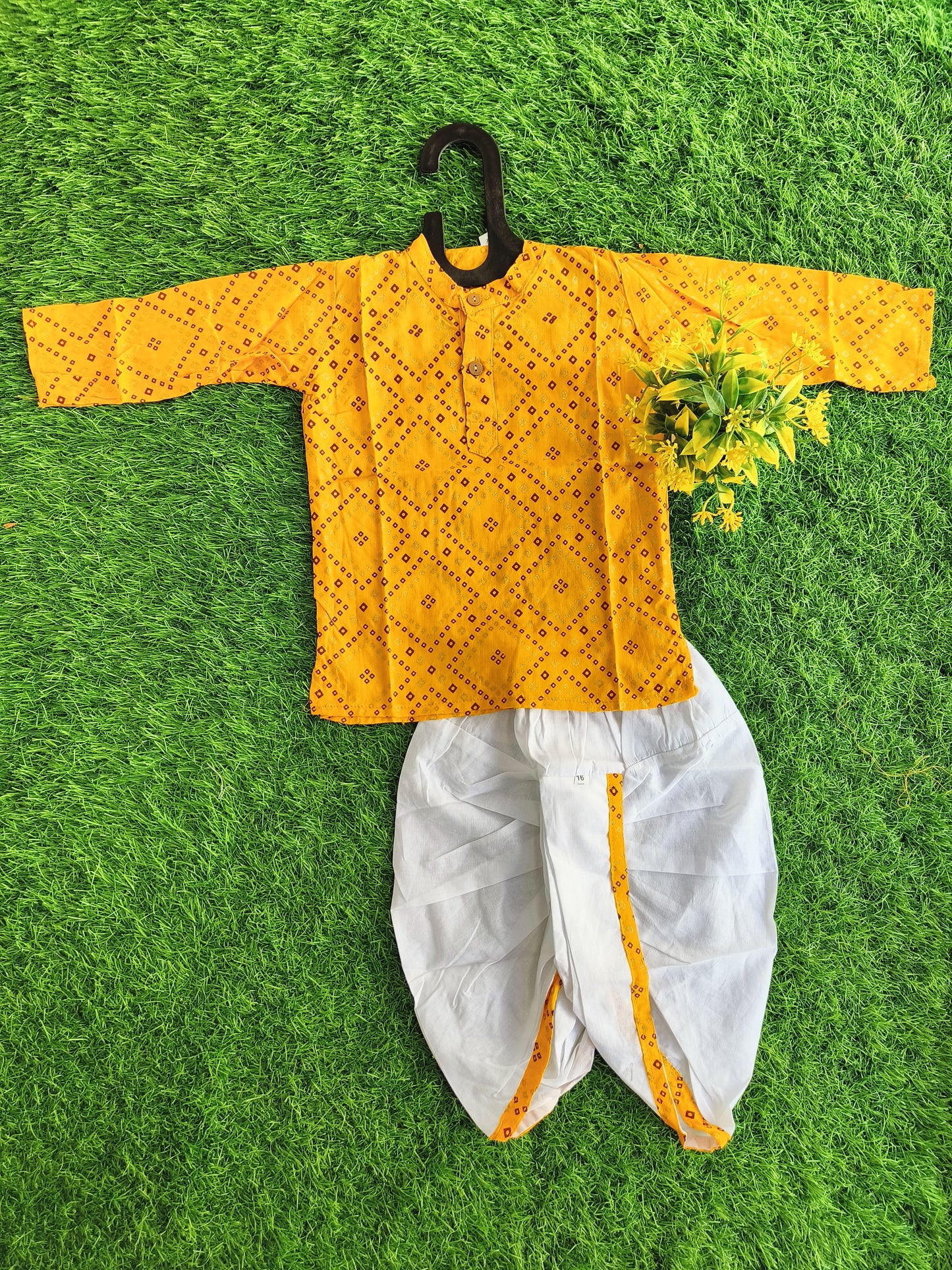 Traditional Yellow Printed Cotton Dhoti Kurta Outfit Set for Boy