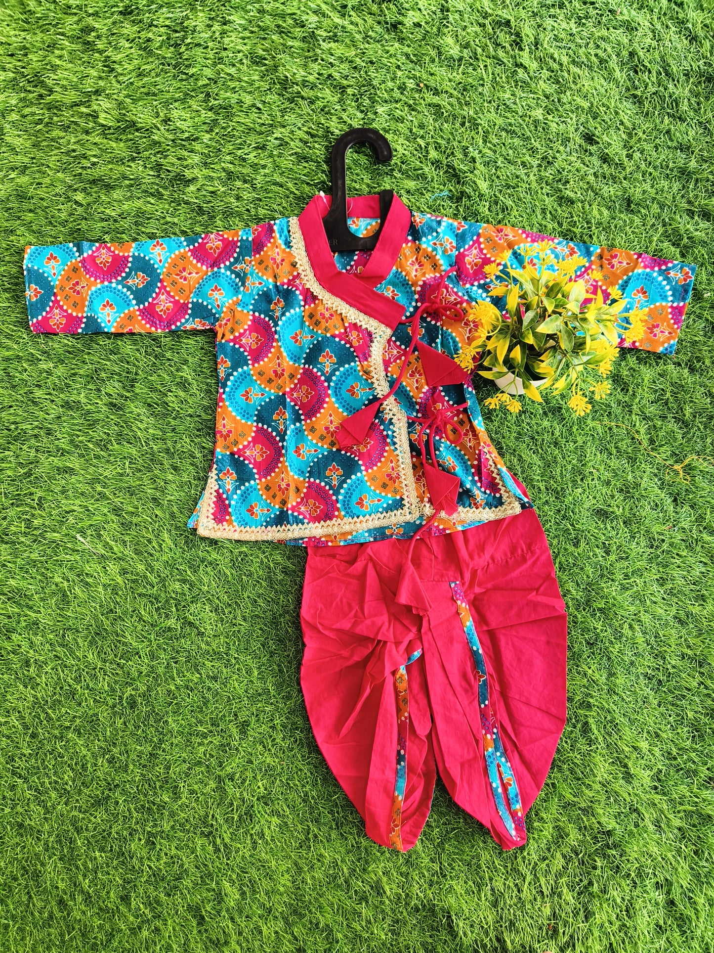 Festival Vibe Color Printed Cotton Dhoti Kurta Outfit Set for Boy