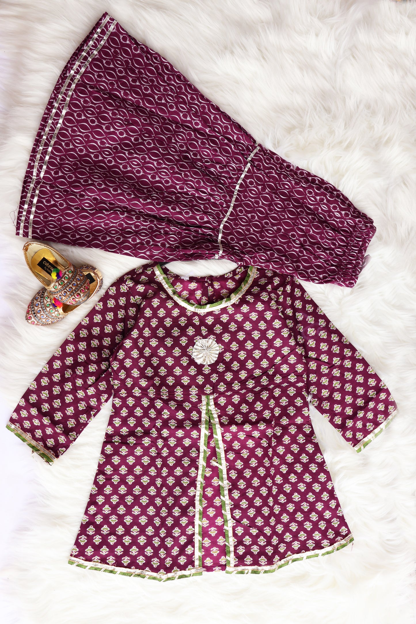 Archetypal Iconic- Purple Printed Cotton Sharara Outfit Set for Girl