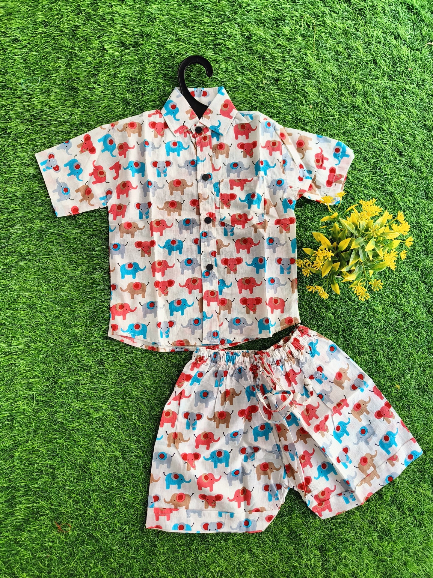 Ethnic Elephant Printed Cotton Co-Ord Outfit Set for Boy