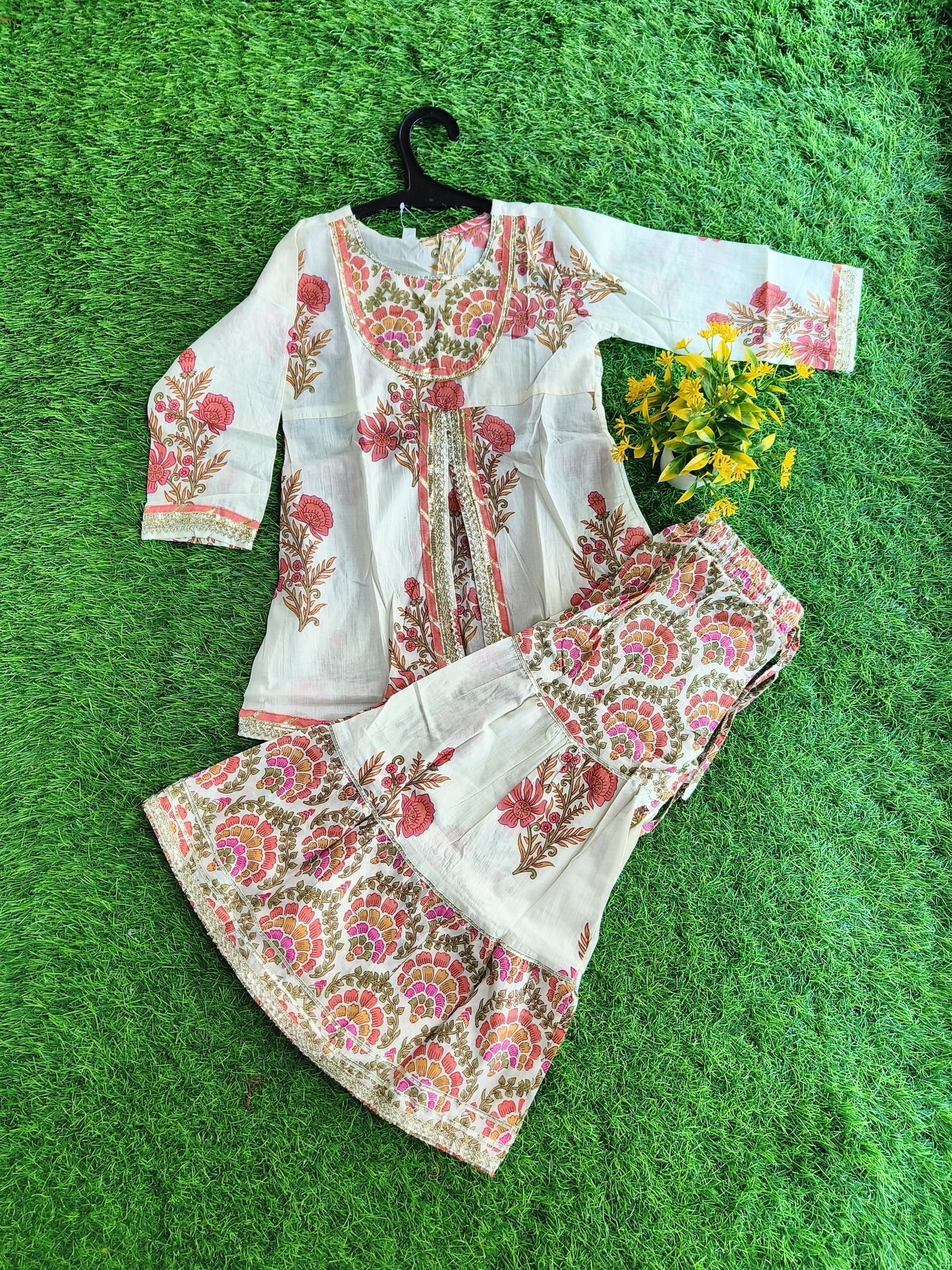 Baroque Traditional-Themed Printed Cotton Sharara Outfit Set for Girl