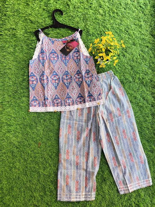 New Cultured Theme Printed Kurti and Linen Pant Outfit for Girl