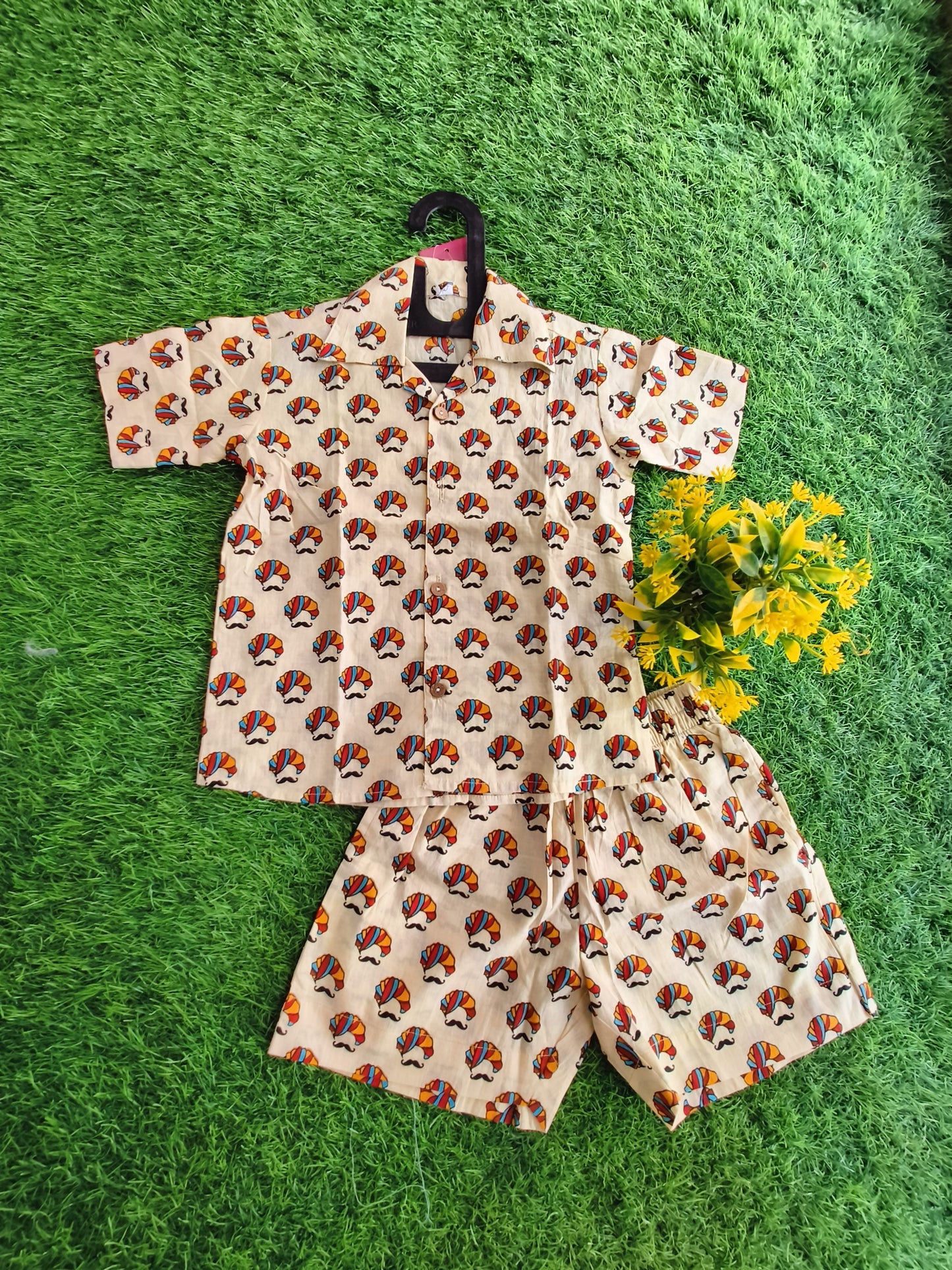 Muffin Block Printed Cotton Co-Ord Outfit Set for Boy
