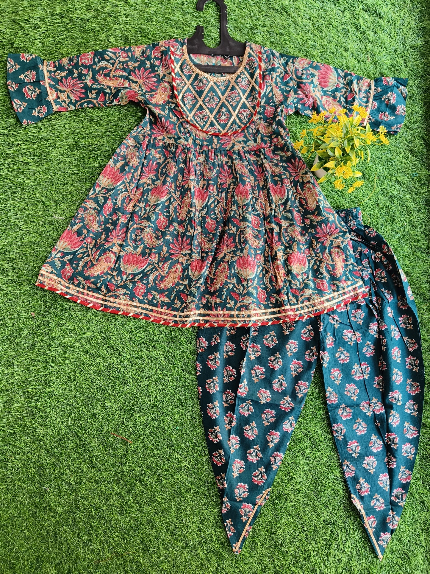 Traditional Indian Princess Printed Dhoti and Kurti Outfit Set for Girl