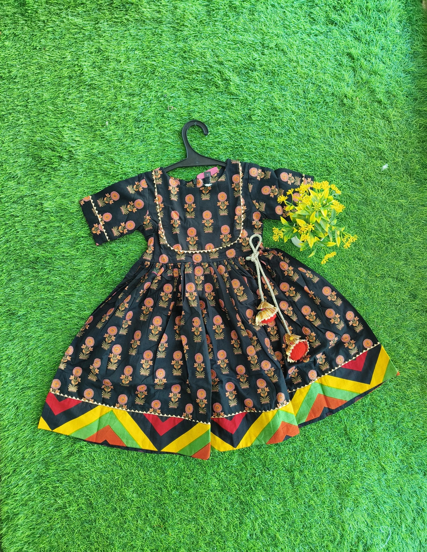 Ethnics Ordinary Orange Flowered Printed Cotton Frock Outfit for Girl