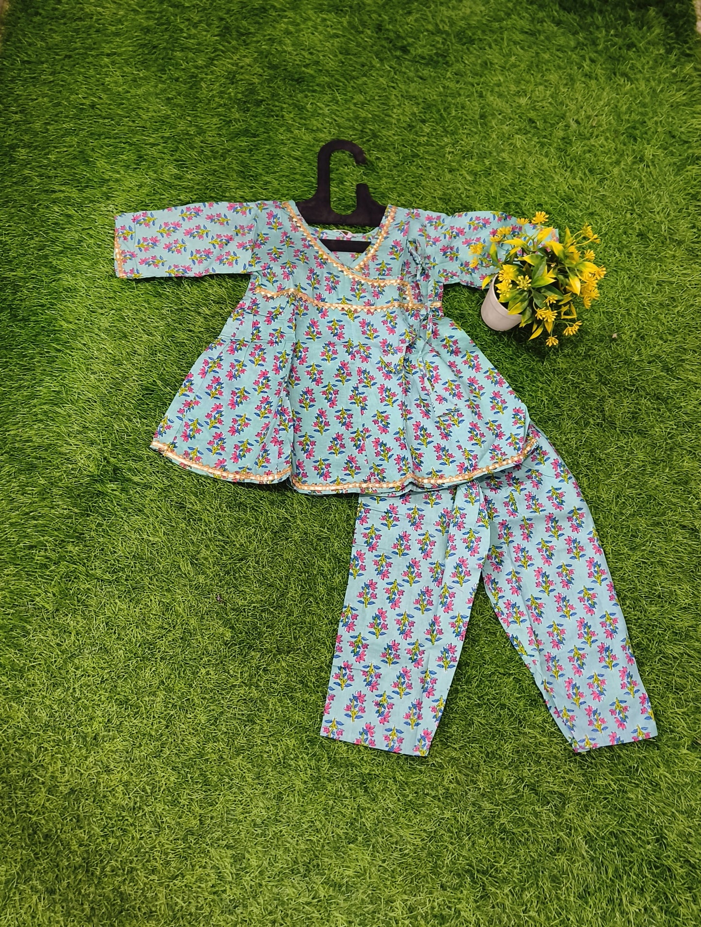 Lacteous Green Printed Kurti and Pant Outfit for Girl