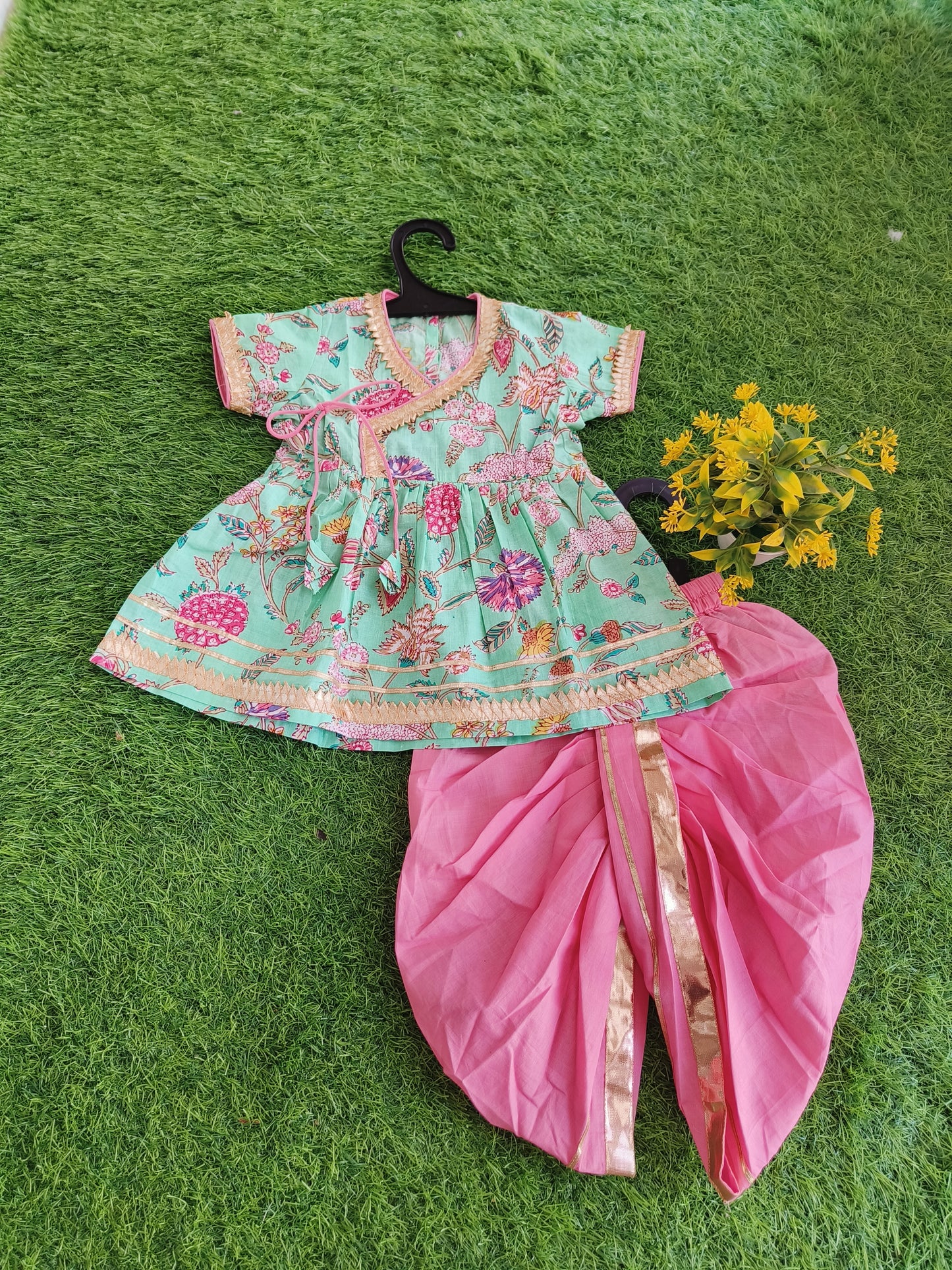 Rajwadi Queen Style Printed Dhoti and Kurti Outfit Set for Girl