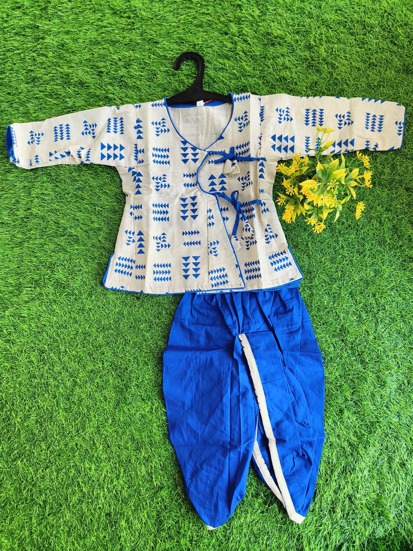 Heritage Blue Printed Cotton Dhoti Kurta Outfit Set for Boy
