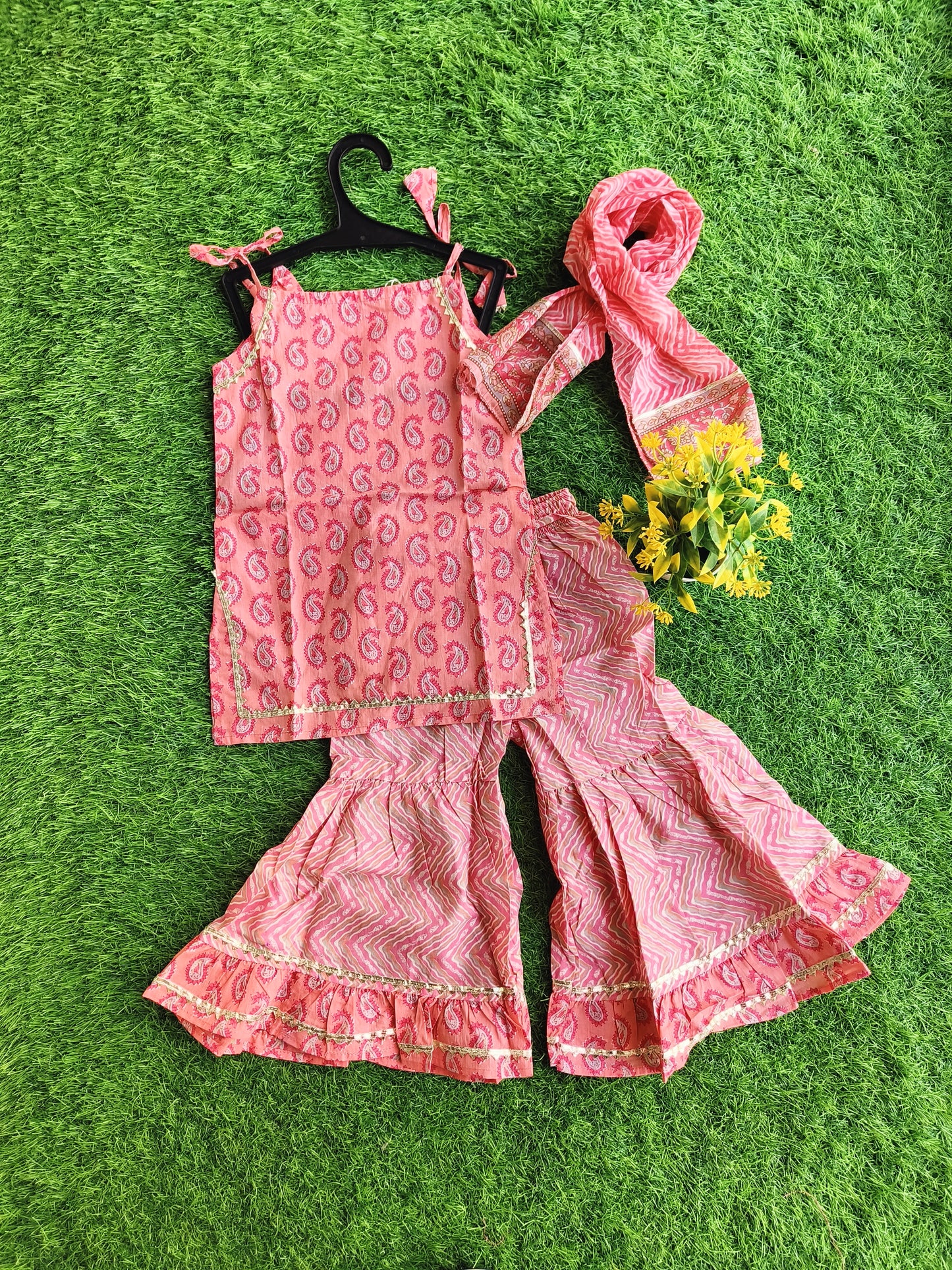 Sari Mania-Themed Printed Cotton Sharara Outfit Set with Dupatta for Girl